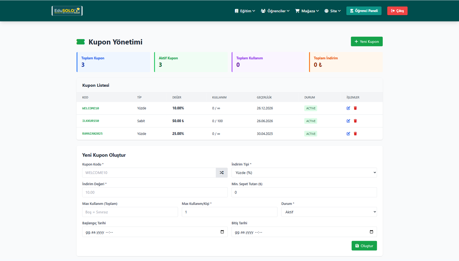 Kupon Yönetimi